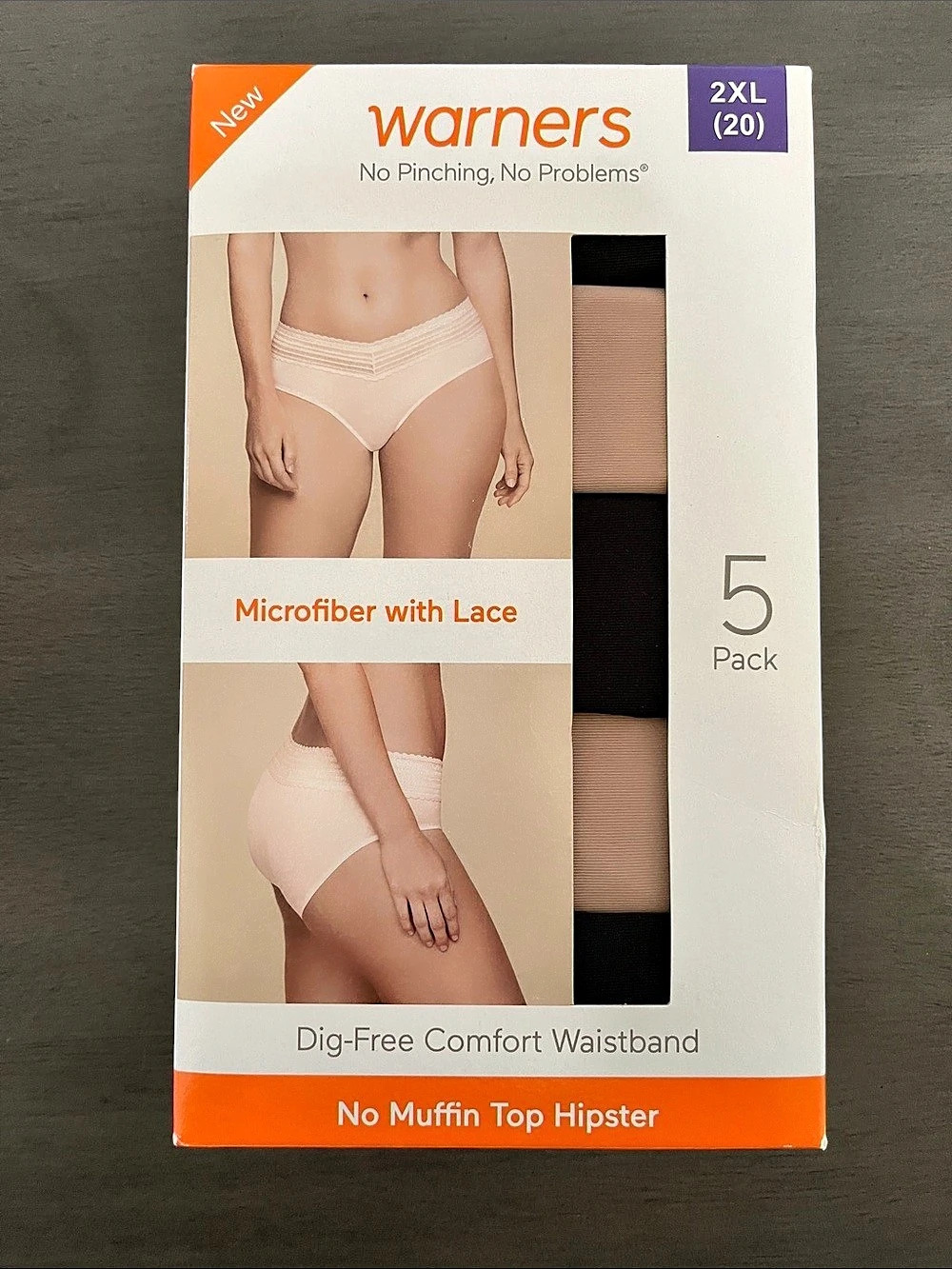 Warners 5-Pack Hipster Microfiber Lace Hipster Panties 2XL NWT
